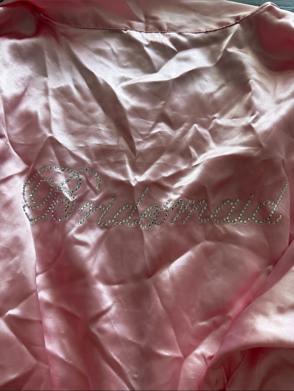 Pink Satin 'Bridesmaid' Rhinestone Script Robe L/XL - Picture 5 of 6
